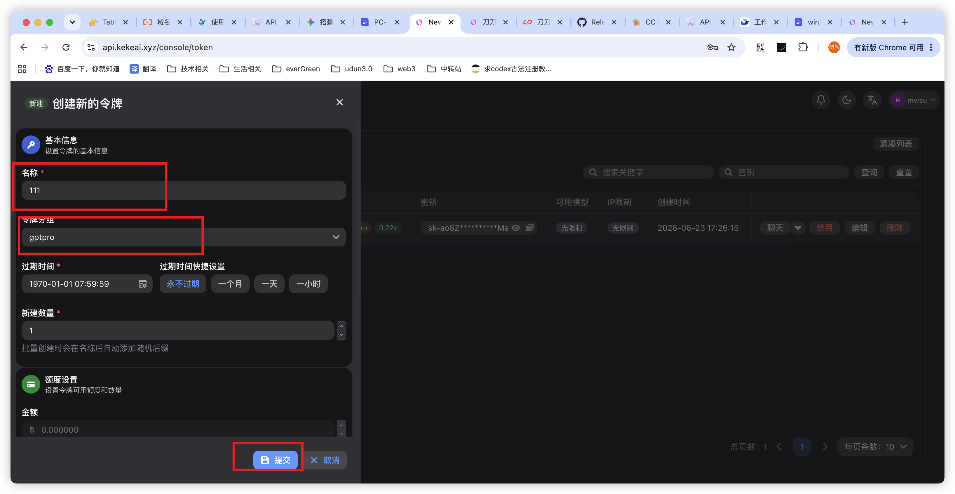 填写 Token 信息